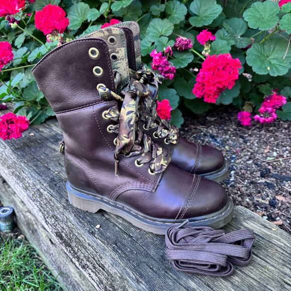 Dr. Martens Aimilta Camo Camouflage Brown Moto Boots Women's 8 US / 6 UK - Picture 1 of 12